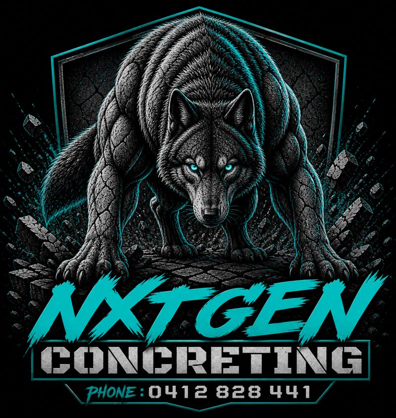 NxtGen Concreting logo: a wolf on a teal shield above the words NXTGEN Concreting